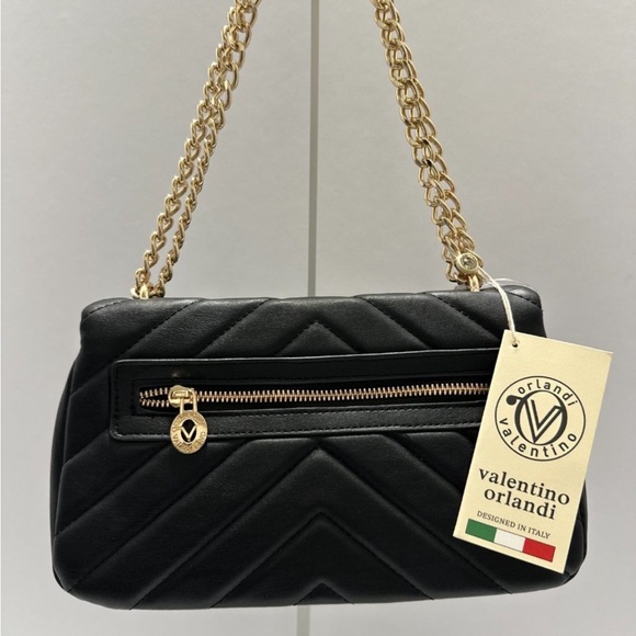 VALENTINO ORLANDI 6”x 11”x3” Black Quilted Bag Monogram Trim and Chain NWT $279 - Picture 2 of 7